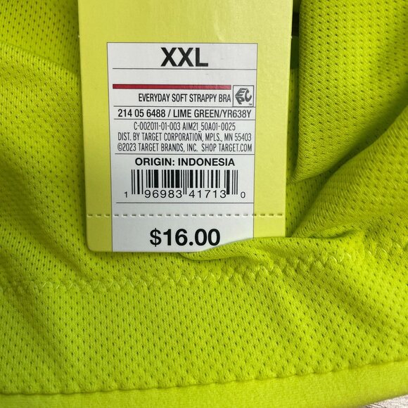 ALL IN MOTION BRA LIGHT SUPPORT EVERYDAY SOFT STRAPPY WOMEN'S LIME GREEN NWT - Picture 6 of 9